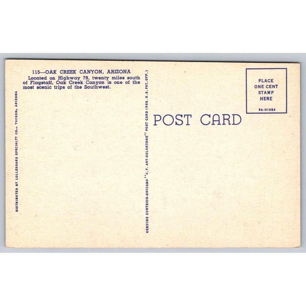 Vtg 1939 Linen Postcard Oak Creek Canyon AZ Hwy 79 Bus Flagstaff READ TRIMMED